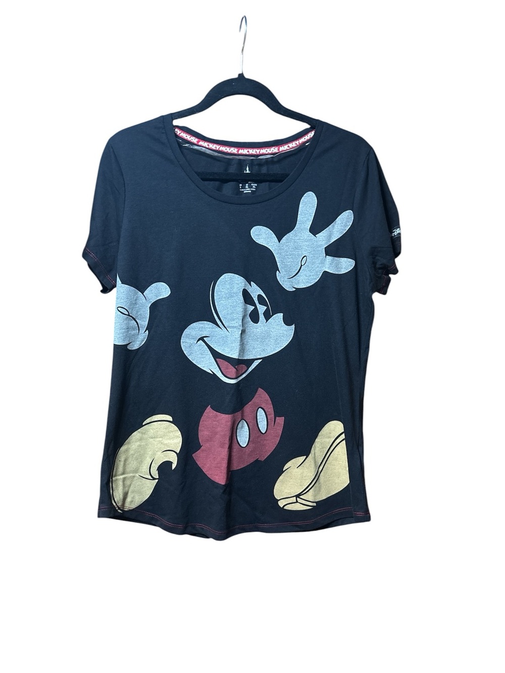 Disney Black Mickey Mouse Graphic Tee with Red and Yellow Accents